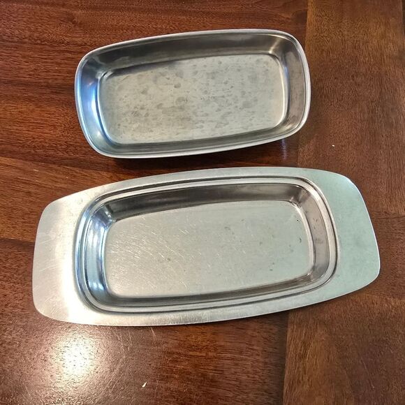 Vintage Stainless Silver Butter Dish with Wooden Handle - Picture 5 of 9